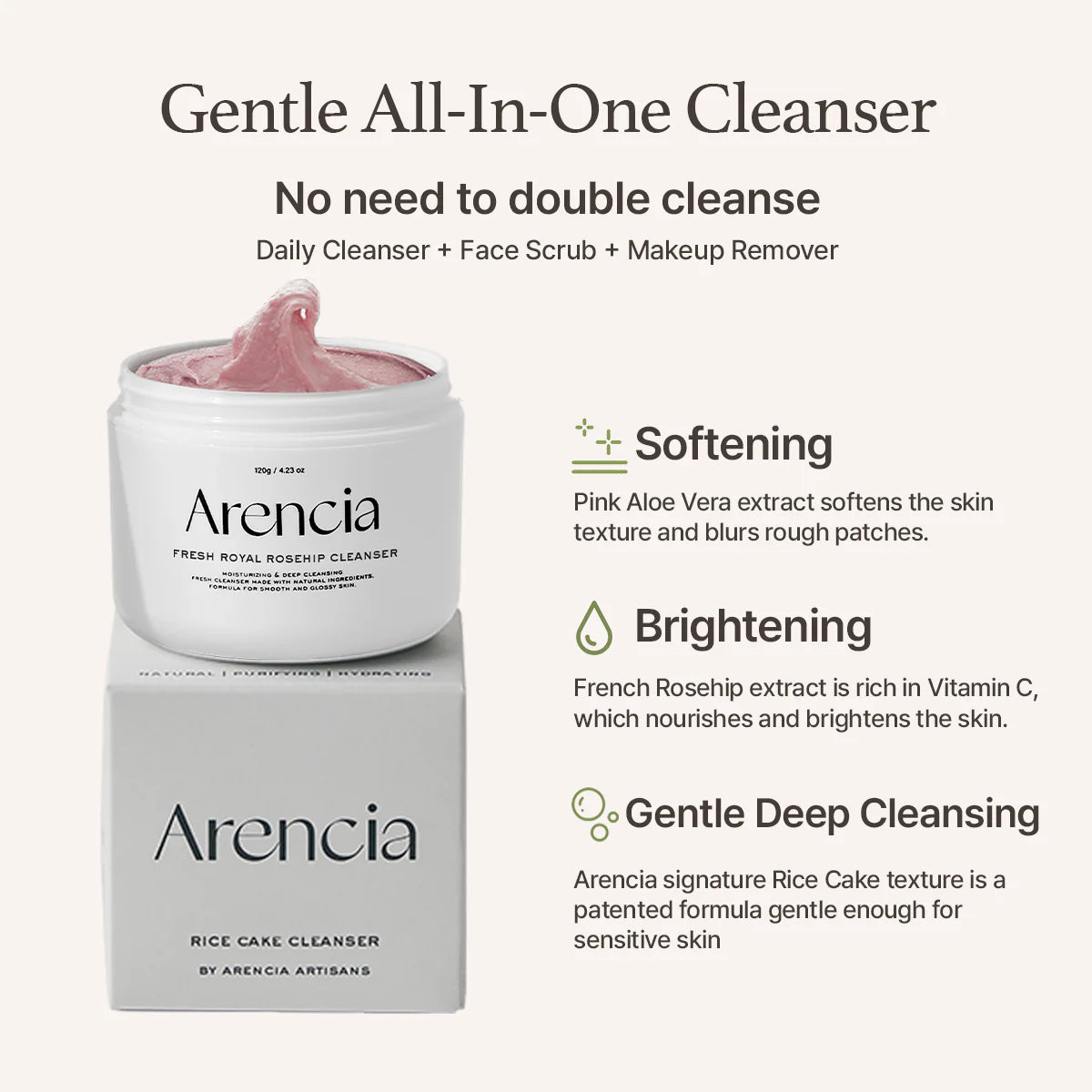 ARENCIA Fresh Rosehip Mochi Cleanser - Velvet Vanity